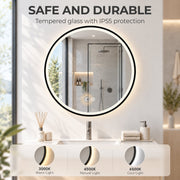 Safe and durable graphic showing the 3000K, 4500K and 6500K light colours