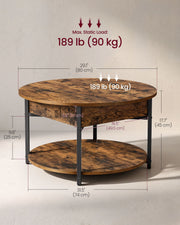 Dimensions diagram for the 80 cm round coffee table with 45 cm height and 90 kg load limit