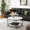 Round marble-effect coffee table with glass shelf by Vasagle, front view