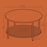 Angled view of the round marble-effect coffee table by Vasagle