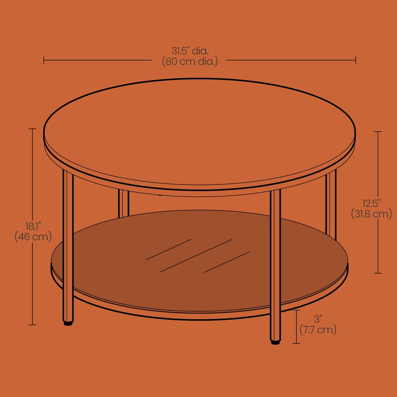 Angled view of the round marble-effect coffee table by Vasagle