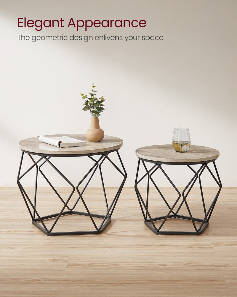 Lifestyle photo of the coffee table set in a bright room labelled Elegant Appearance