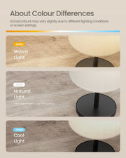 Colour comparison chart showing the coffee table finish under warm, natural and cool lighting