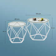 Top-down view of the round glass tabletop showing the geometric base beneath