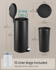 Black bin dimension diagram: 29.5 cm wide, 37.1 cm deep, 63 cm tall, 91.5 cm lid open