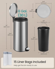 Silver bin dimension diagram: 29.5 cm wide, 37.1 cm deep, 63 cm tall, 91.5 cm lid open