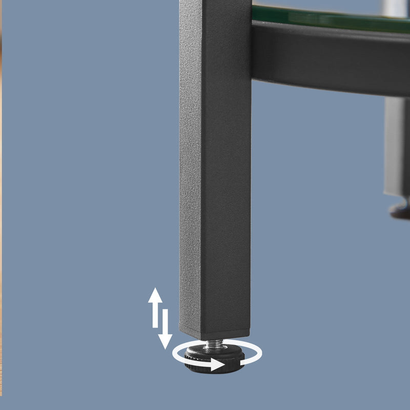 Close-up of black steel frame joint on Vasagle side table