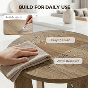 Hand wiping water droplets from the anti-scratch, water-resistant tabletop