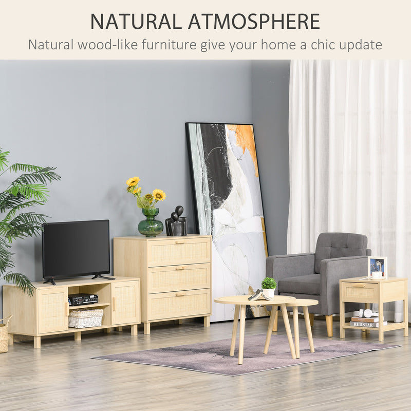 Rattan Bedside Table With Drawer And Shelf For Bedroom Or Living Room Storage