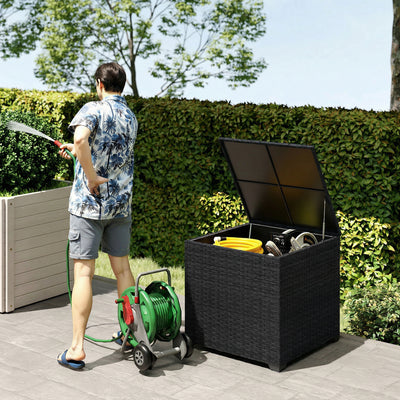 253L PE Rattan Garden Storage Box with Waterproof Liner for Garden Tools and Cushions Outsunny