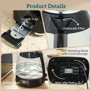 Fast Boil Kettle and 2 Slice Toaster Set with Adjustable Browning Control Black AOSOM