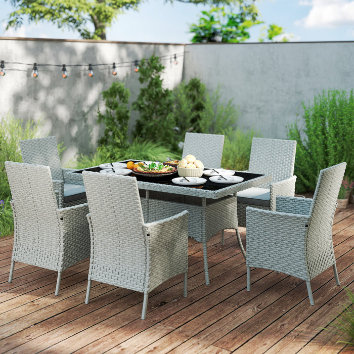 Grey 7 Seater Rattan Dining Set with Cushions for Garden and Patio by Outsunny