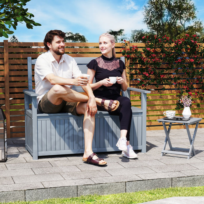 Grey Wooden Two Seater Garden Storage Bench with Lid by Outsunny