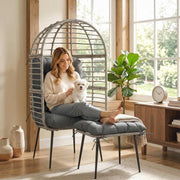 Egg Chair and Footstool Set for Comfortable Outdoor Relaxing Weather Resistant Rattan Grey Outsunny