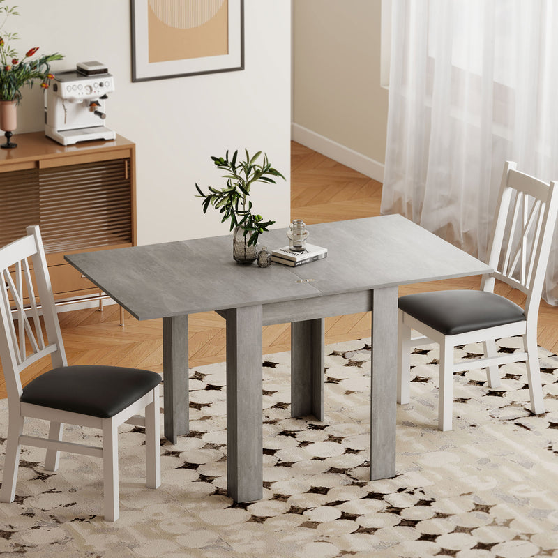 Extendable Dining Table for Small Spaces Seats 4 to 6 with Hidden Leaf Grey Wood Effect