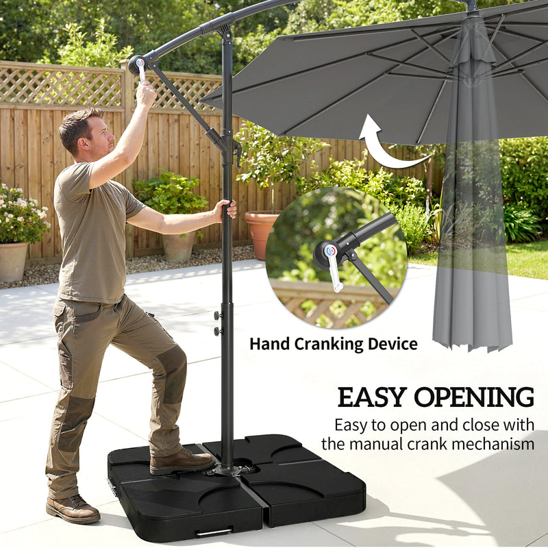 Cantilever Garden Parasol with Base - Overhanging Shade and Adjustable Canopy Dark Grey