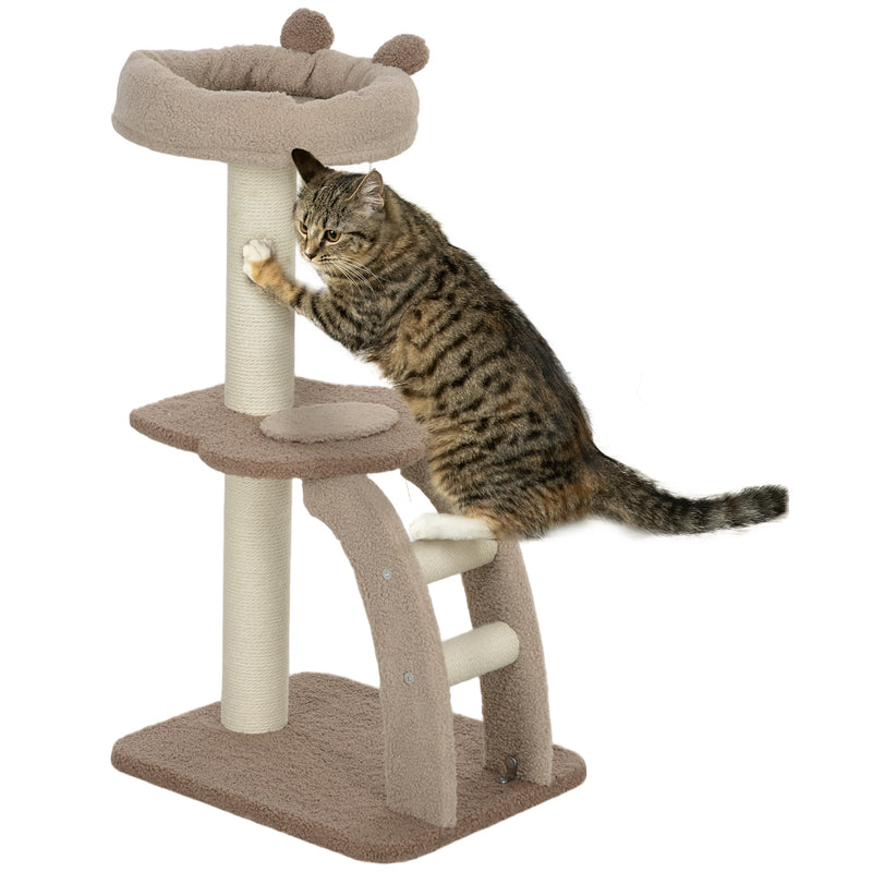 Brown Cat Tree for Indoor Cats With Sisal Scratching Post Hanging Ball and Large Perch by PawHut