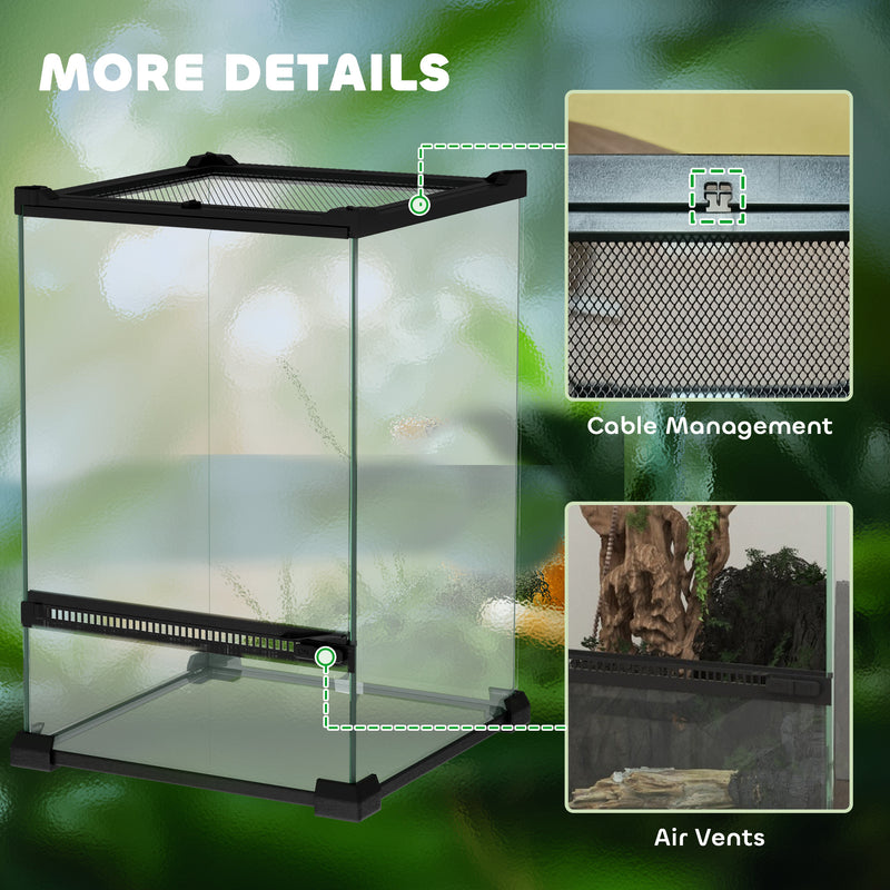 12L Glass Vivarium Tank With Anti Escape Lid And Ventilation For Reptiles And Amphibians, Black