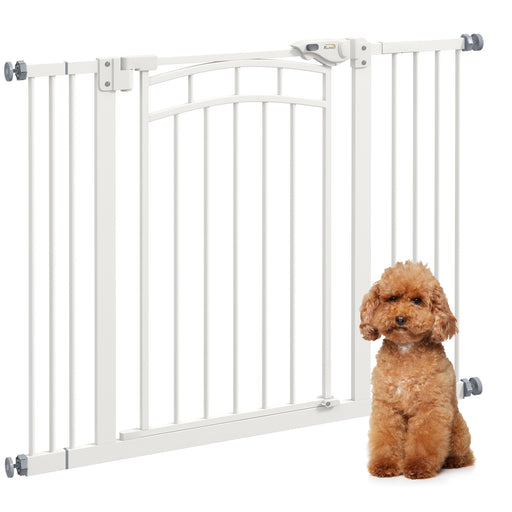 Pressure Fit Stair Gate with Auto Close Door for Small Dogs Easy Install 74 to 100cm White