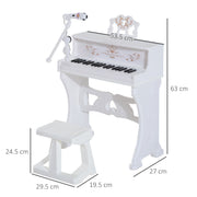 White 37 Key Kids Electronic Piano Set With Stool Microphone And Music Stand AOSOM