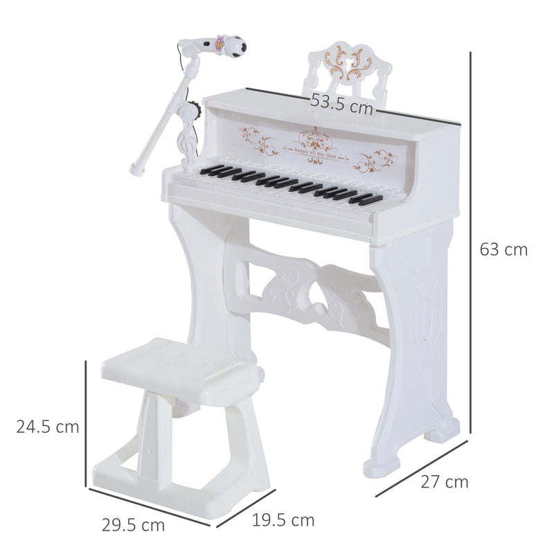 White 37 Key Kids Electronic Piano Set With Stool Microphone And Music Stand AOSOM