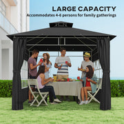 3 x 3 m Black Metal Garden Gazebo With Double Roof and Removable Sidewalls by Outsunny