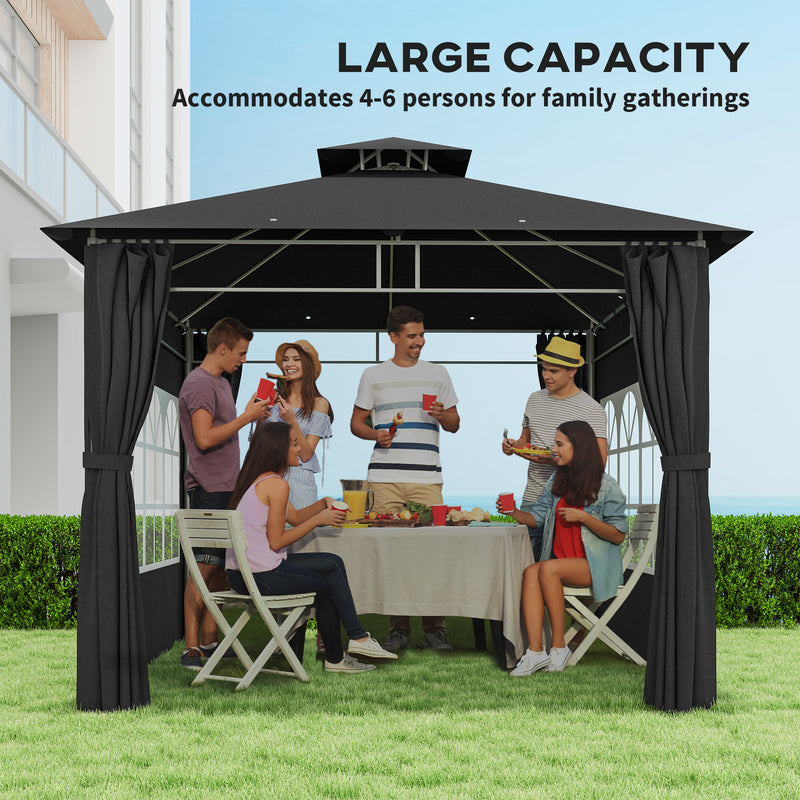 3 x 3 m Black Metal Garden Gazebo With Double Roof and Removable Sidewalls by Outsunny