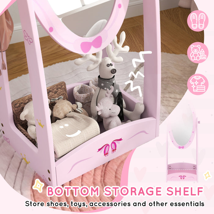 Kids Full Length Rotating Mirror With Storage Shelf Pink by AIYAPLAY