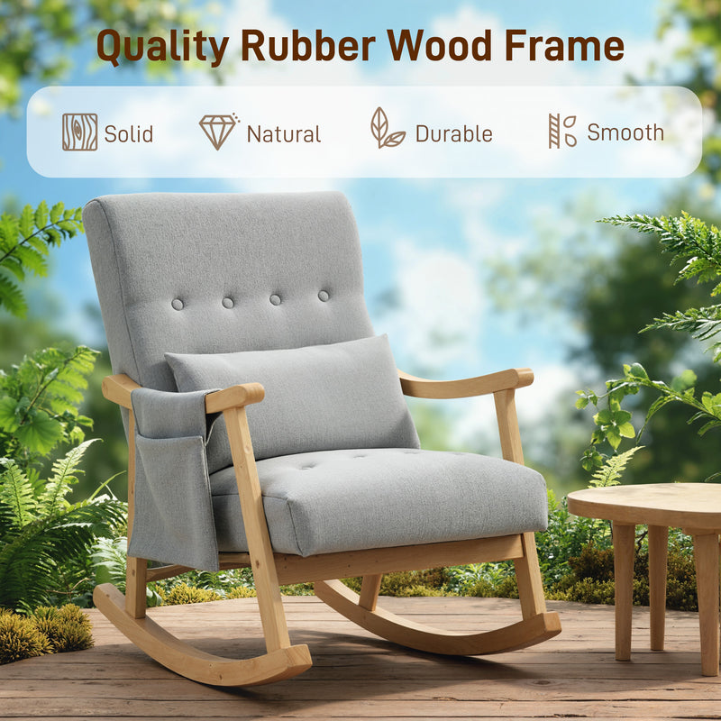 Modern Wood Frame Rocking Chair with Cushioned Seat for Lounge or Nursery, Light Grey