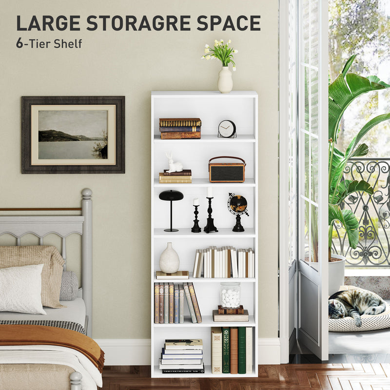 White 6 Shelf Wooden Bookcase Storage Unit for Home or Office Use