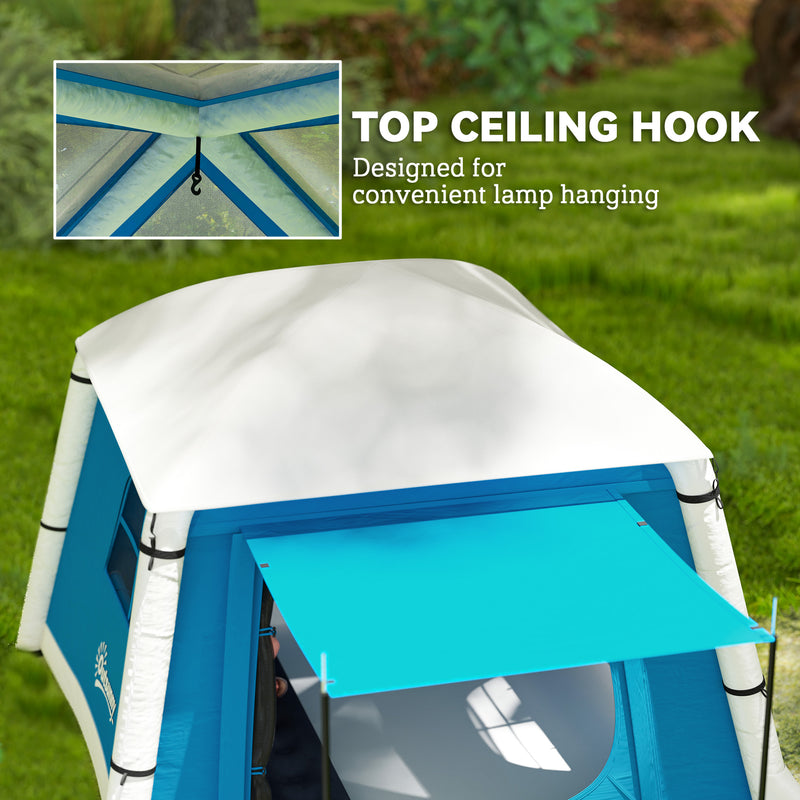 Inflatable 2 Person Camping Tent Quick Pitch Waterproof Shelter with Mesh Windows Light Blue