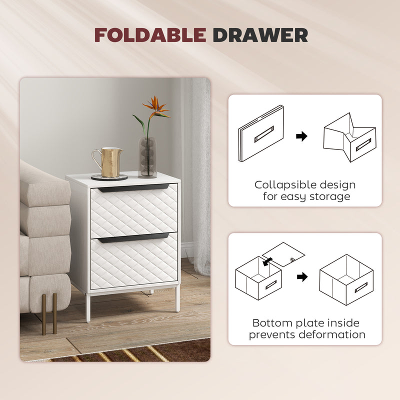 Chest of Drawers with 2 Fabric Drawers and Sturdy Aluminium Handles for Bedroom Storage White