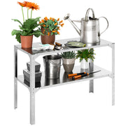 2 Tier Galvanised Steel Potting Bench Table With Storage Shelf for Garden and Greenhouse by Outsunny