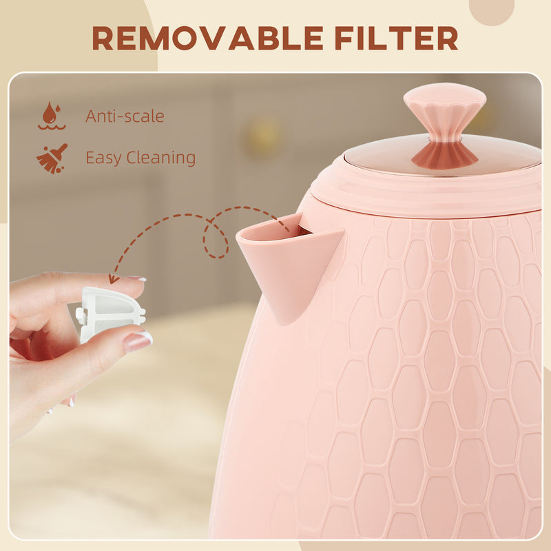 3kW Rapid Boil Electric Kettle With Honeycomb Design Ideal For Fast Brewing, Light Pink