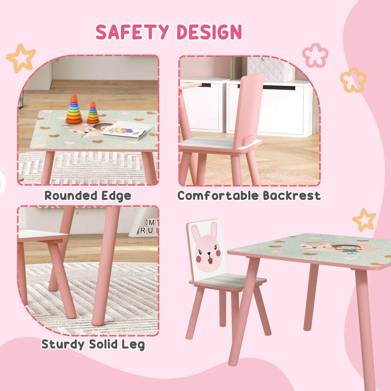 Kids Table and Chair Set with Two Seats Perfect for Play and Learning Ages 3 to 6, Pink