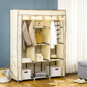 Cream White Fabric Portable Wardrobe with 8 Shelves and 2 Hanging Rods by HOMCOM