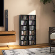 Set of 2 Tall CD Storage Shelves for Media Organisation with High Gloss Finish Black