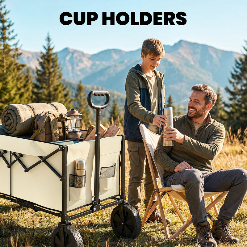 Folding Festival Trolley for Easy Transport of Camping Gear and Garden Tools Khaki Outsunny