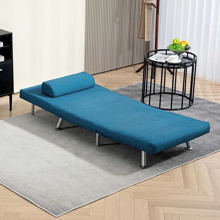 Blue Linen Look Single Sleeper Chair Comfortable and Space Saving by HOMCOM