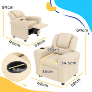 Kids Recliner Chair PU Leather with Adjustable Backrest Footrest and Padded Headrest Beige by HOMCOM
