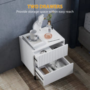 Set of 2 Two Drawer Bedside Tables with Indented Design for Bedroom Storage White