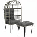 Egg Chair and Footstool Set for Comfortable Outdoor Relaxing Weather Resistant Rattan Grey Outsunny