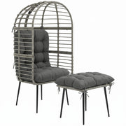 Egg Chair and Footstool Set for Comfortable Outdoor Relaxing Weather Resistant Rattan Grey Outsunny