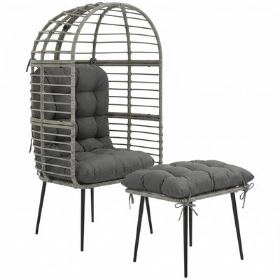 Egg Chair and Footstool Set for Comfortable Outdoor Relaxing Weather Resistant Rattan Grey Outsunny