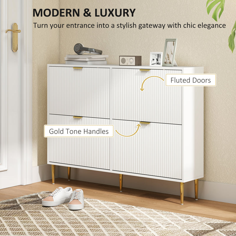 Slim Shoe Storage Cabinet with 4 Flip Drawers Ideal for Hallways or Entryways White