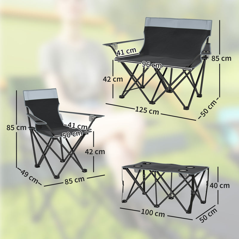 Foldable Outdoor Table and Chairs Set for 4 with Cup Holders and Carry Bag Grey