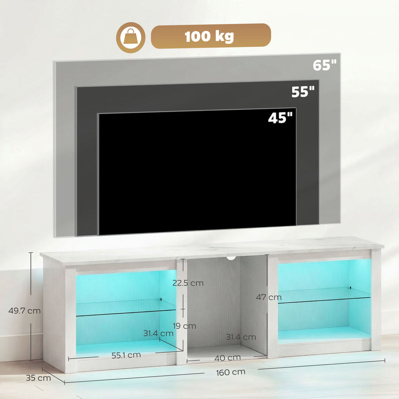 TV Unit with LED Lights and Flexible Storage for Organised Living Room Media White AOSOM