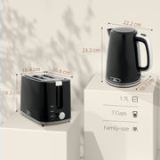 Modern 2 Slice Toaster and Electric Kettle Set for Kitchen Countertop Black