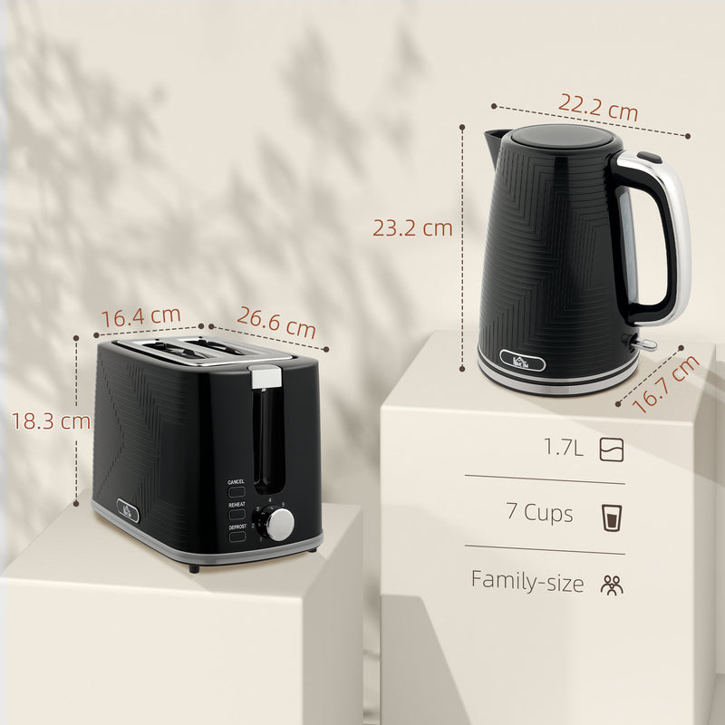 Modern 2 Slice Toaster and Electric Kettle Set for Kitchen Countertop Black