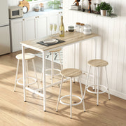 Breakfast Bar Table and Four Stools Set Space Saving for Small Kitchens Natural Wood White AOSOM